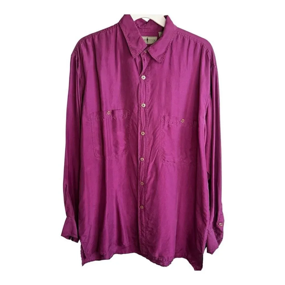 Robert Stock Men’s Burgundy Silk Button Down Shirt Size M